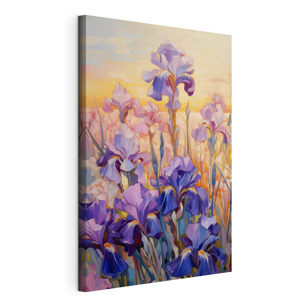 Een schilderij van paarse bloemen Canvas Schilderijen Een schilderij van paarse bloemen