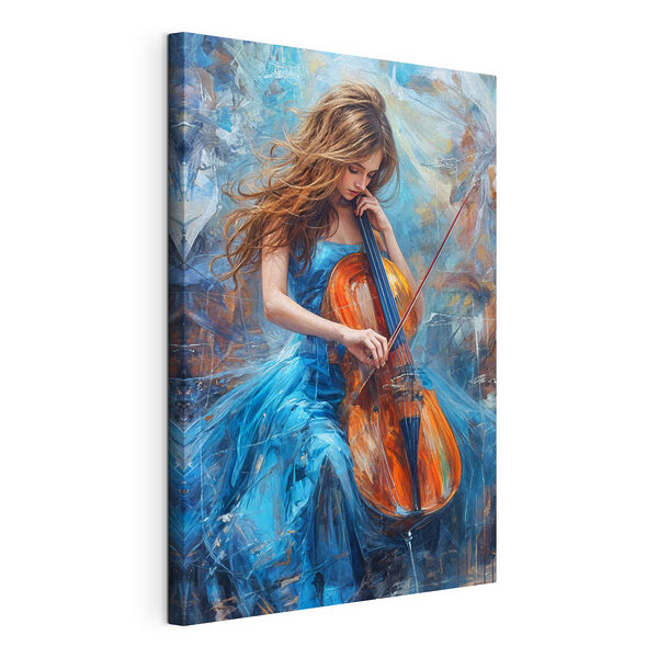 Een vrouw die cello speelt Canvas Schilderijen Een vrouw die cello speelt