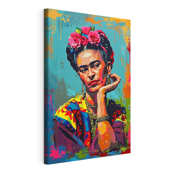 Een schilderij van een vrouw met bloemen in haar haar Canvas Schilderijen Een schilderij van een vrouw met bloemen in haar haar