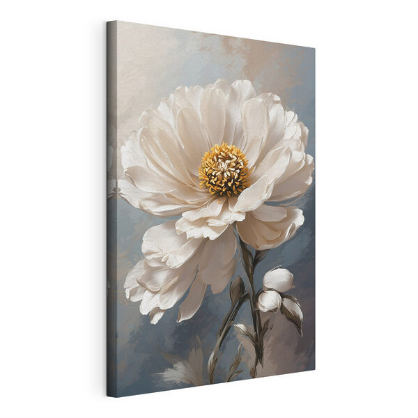 Canvas Schilderijen Een witte bloem met geel hart