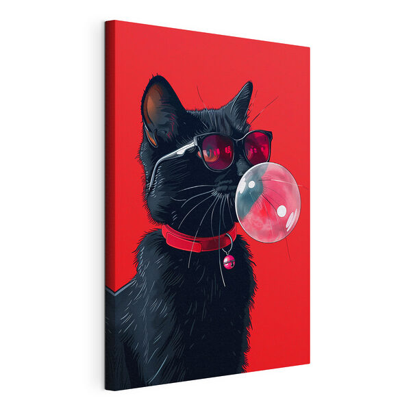Canvas Schilderijen Een kat met een zonnebril en kauwgom