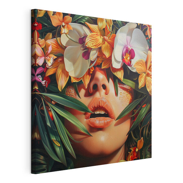 Vrouw met bloemen op haar hoofd Canvas Schilderijen Vrouw met bloemen op haar hoofd