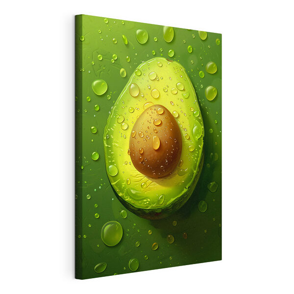 Verse avocado met glinsterende druppeltjes Canvas Schilderijen Verse avocado met glinsterende druppeltjes