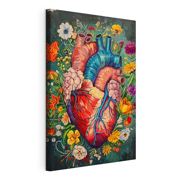 Canvas Schilderijen Een kleurrijk hart met bloemen