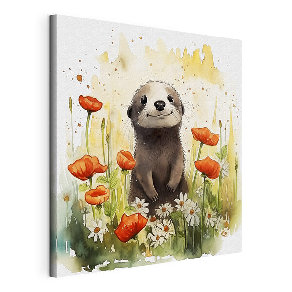 Een aquarel van een dier in een bloemenveld Canvas Schilderijen Een aquarel van een dier in een bloemenveld