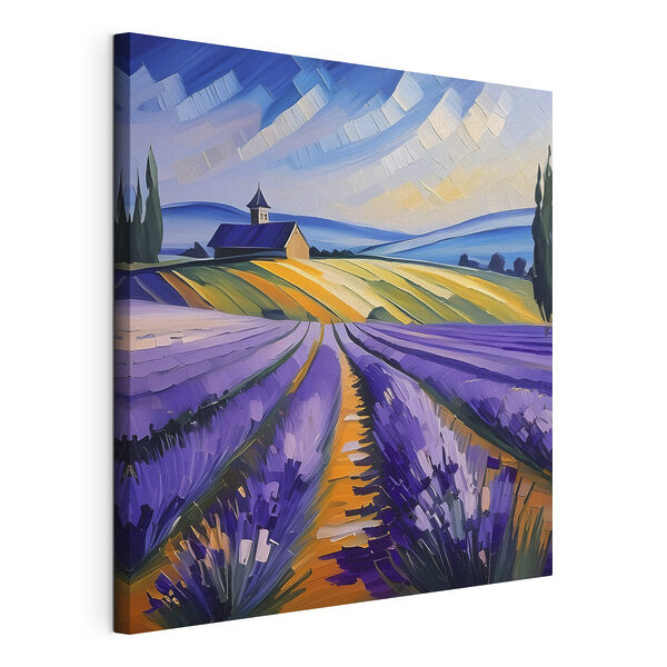 Canvas Schilderijen Een schilderij van een lavendelveld