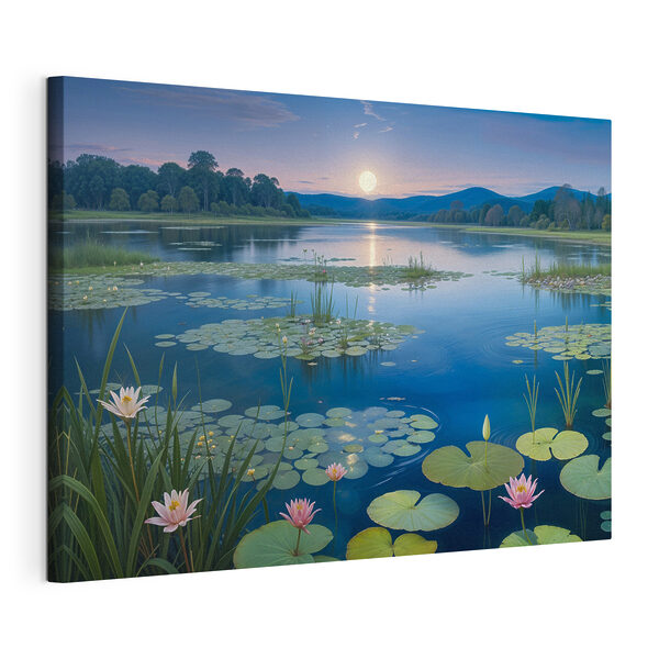 Meer met lelieblad en lelieblad Canvas Schilderijen Meer met lelieblad en lelieblad