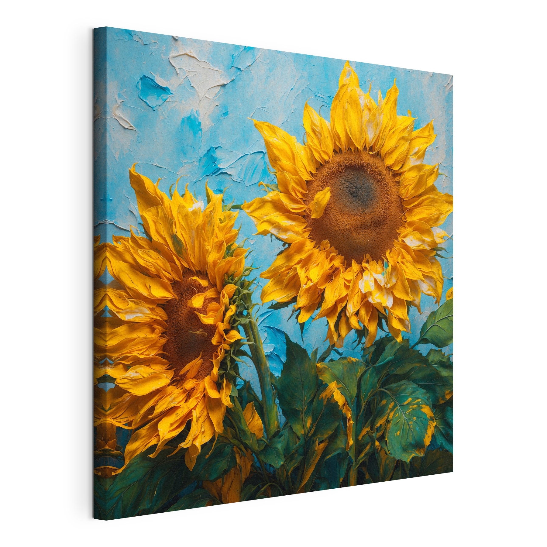 Sunflowers basking in bright blue