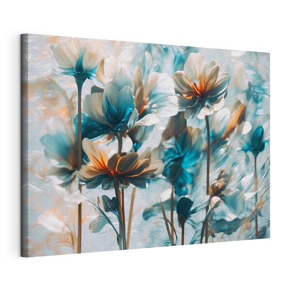 Groep bloemen met blauwe en witte bloemblaadjes Canvas Schilderijen Groep bloemen met blauwe en witte bloemblaadjes