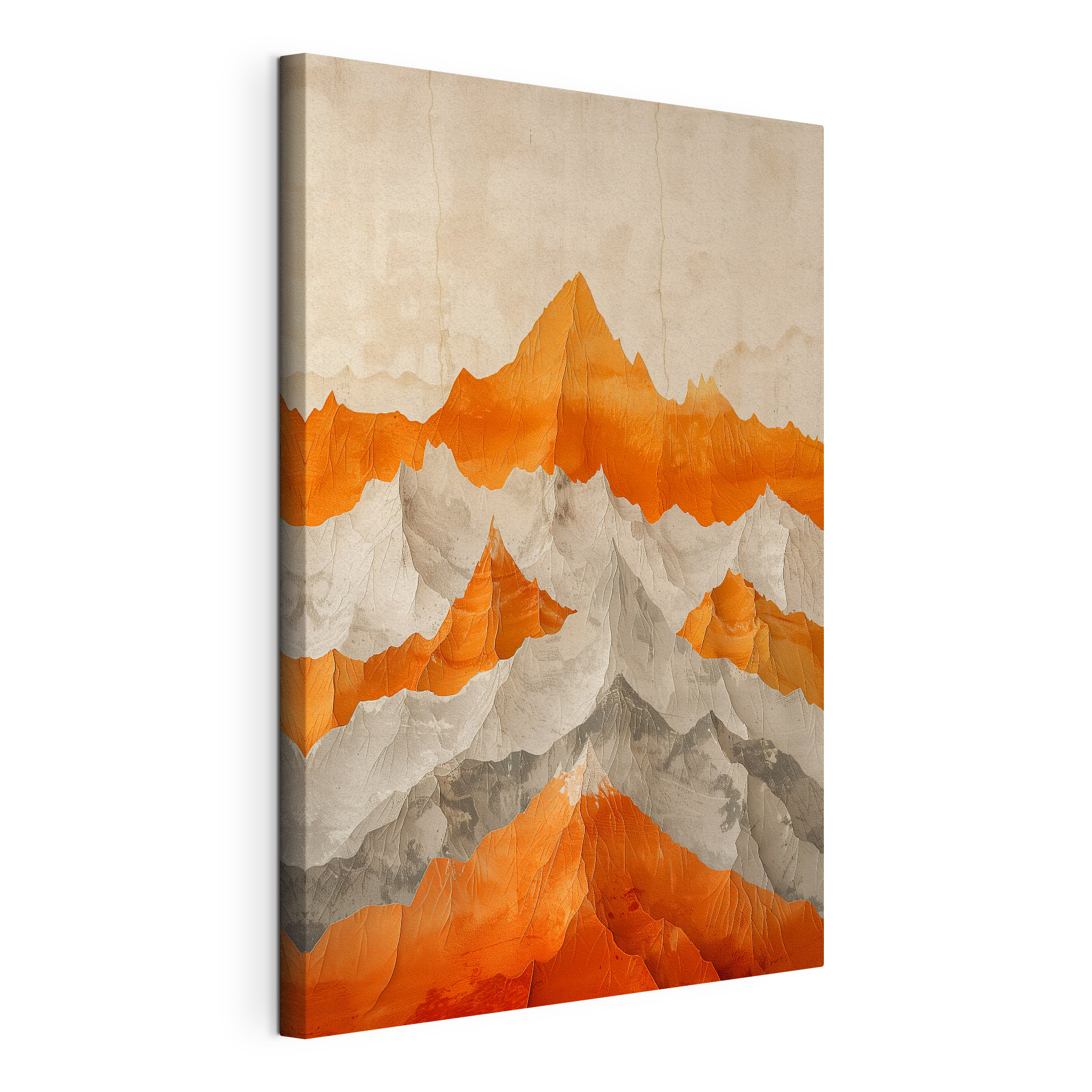 Painting of mountains in orange and white