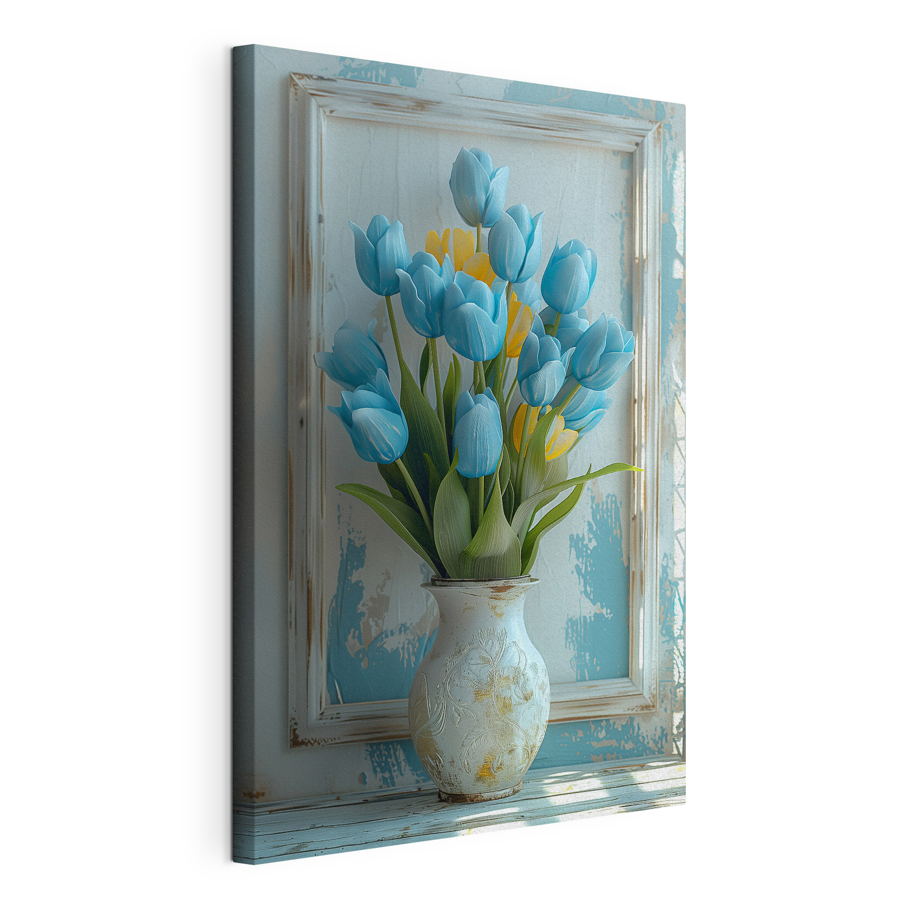 Vase of blue and yellow tulips Vase of blue and yellow tulips