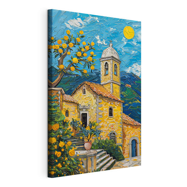 Schilderij van een gebouw met een klokkentoren Canvas Schilderijen Schilderij van een gebouw met een klokkentoren