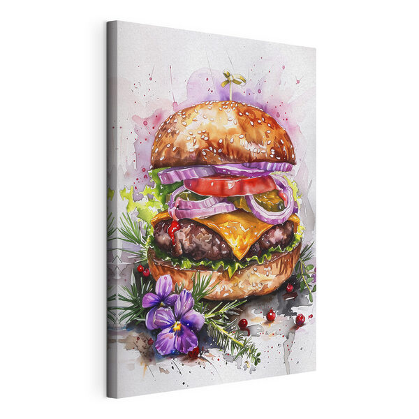 Aquarel van een hamburger Canvas Schilderijen Aquarel van een hamburger