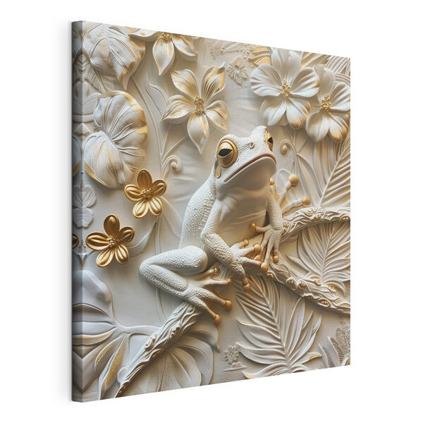 Canvas Schilderijen Kikker rustend tussen ingewikkelde bloemen