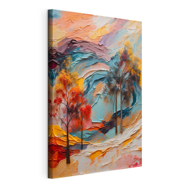 Canvas Schilderijen Schilderij van bomen en kleurrijke golven