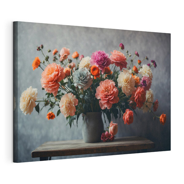 Vaas met bloemen op een tafel Canvas Schilderijen Vaas met bloemen op een tafel