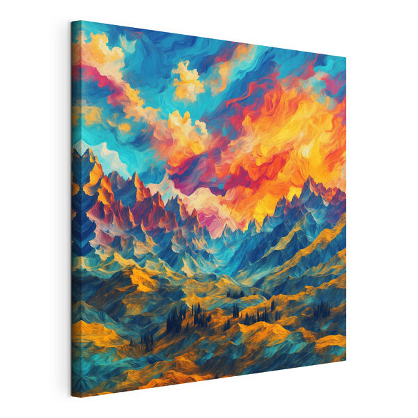 Canvas Schilderijen Kleurrijk berglandschap met wolken