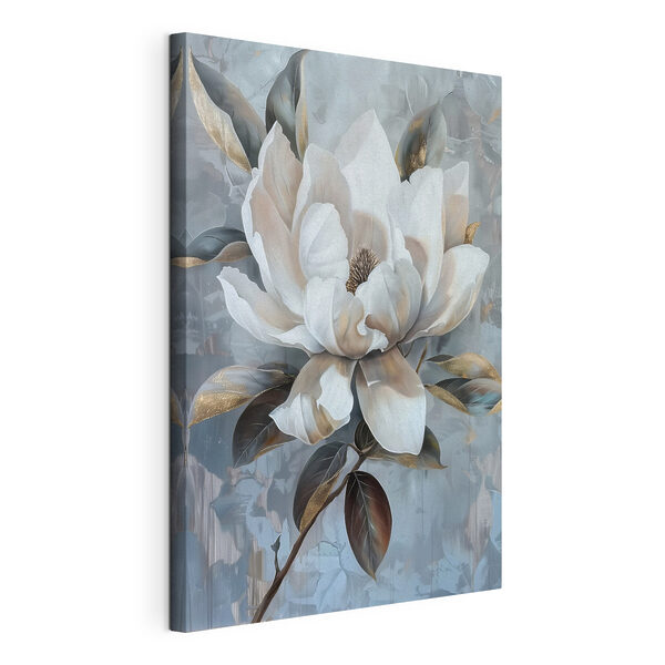 Witte bloem met bruine bladeren Canvas Schilderijen Witte bloem met bruine bladeren