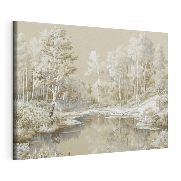 Rivier met bomen en sneeuw Canvas Schilderijen Rivier met bomen en sneeuw