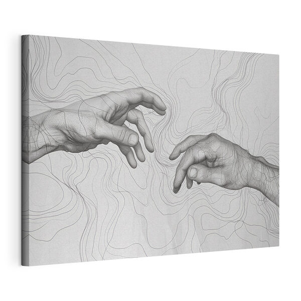 Canvas Schilderijen Tekening van elkaar rakende handen