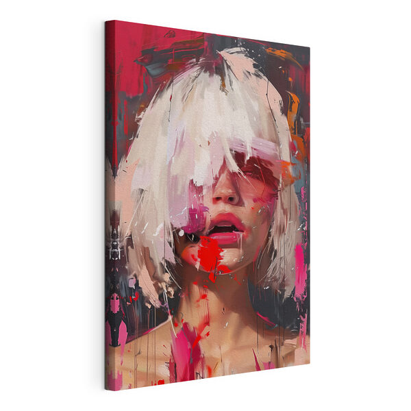 Canvas Schilderijen Vrouw met wit haar en roze verf