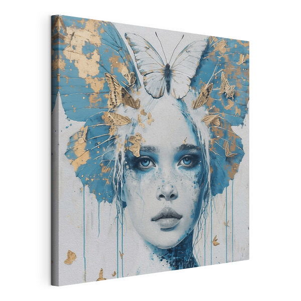 Vrouw met vlinder op haar hoofd Canvas Schilderijen Vrouw met vlinder op haar hoofd