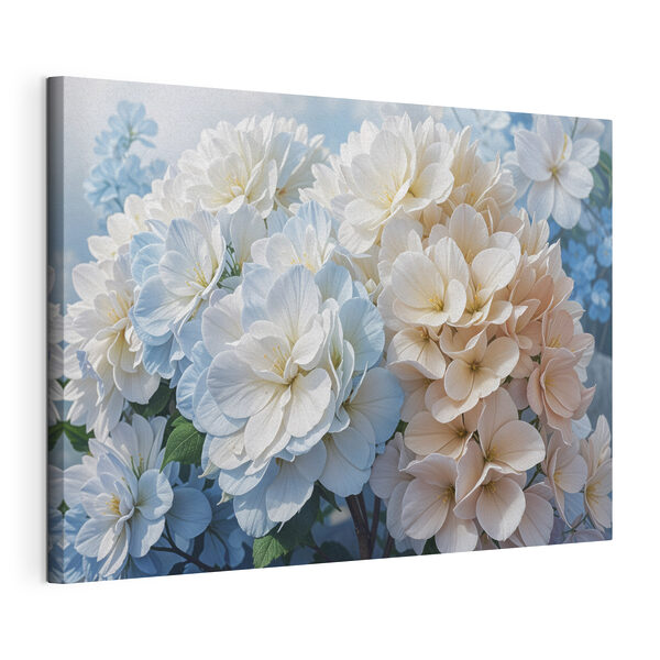 Canvas Schilderijen Groep witte en blauwe bloemen