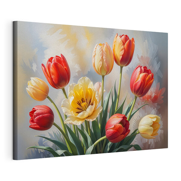 Groep tulpen in een vaas Canvas Schilderijen Groep tulpen in een vaas