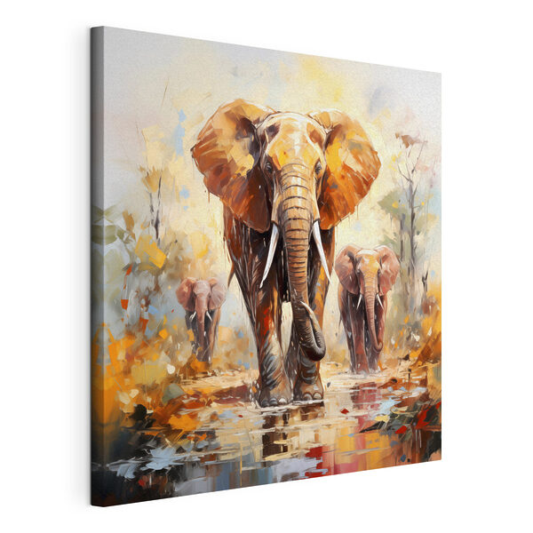 Canvas Schilderijen Canvas Schilderijen Groep olifanten loopt door water (Artikelnummer: s39573)