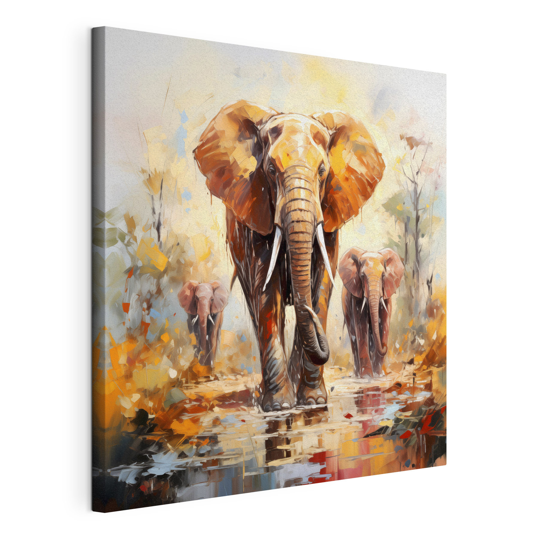 Group of elephants walking through water Group of elephants walking through water