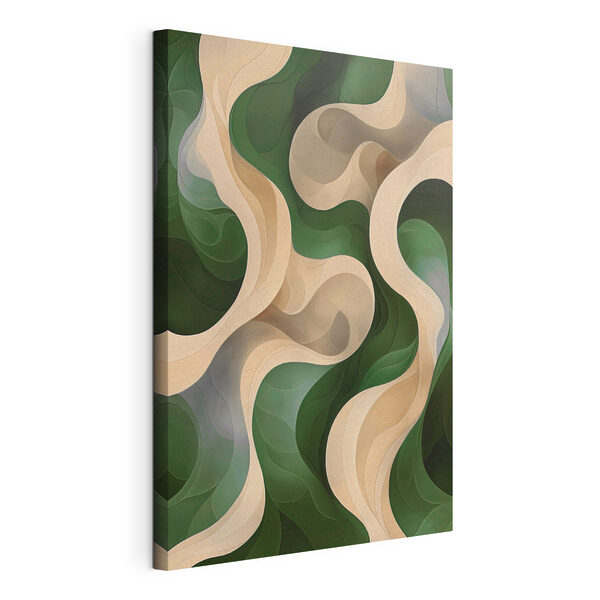 Canvas Schilderijen Groen en wit golvend patroon