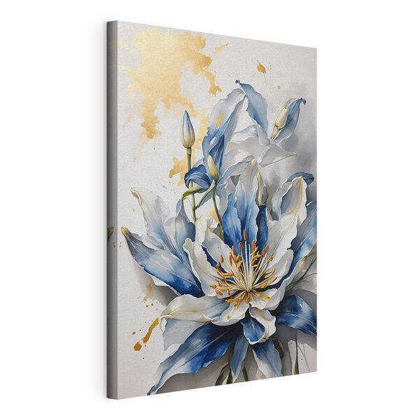 Canvas Schilderijen Schilderij van een witte en blauwe bloem
