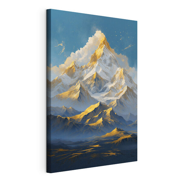 Canvas Schilderijen Bergketen met sneeuw en wolken