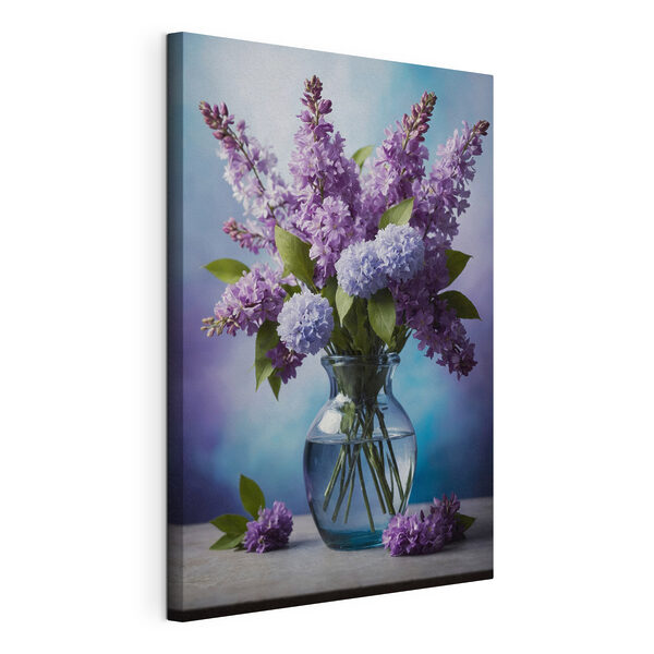 Vaas met paarse bloemen Canvas Schilderijen Vaas met paarse bloemen