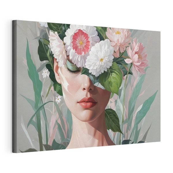 Canvas Schilderijen Vrouw met bloemen op haar hoofd