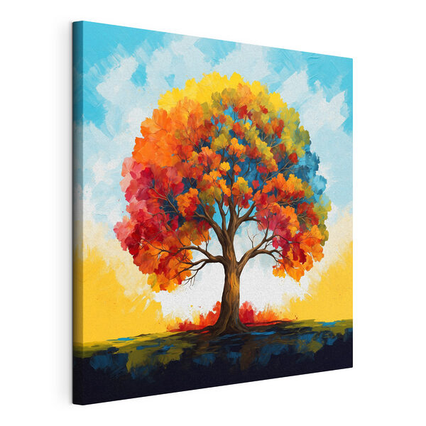 Schilderij van een boom met kleurrijke bladeren Canvas Schilderijen Schilderij van een boom met kleurrijke bladeren