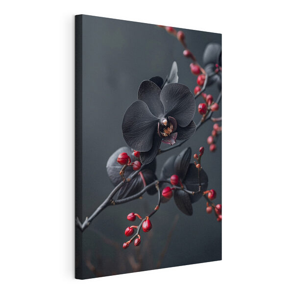 Canvas Schilderijen Zwarte bloem met rode bessen