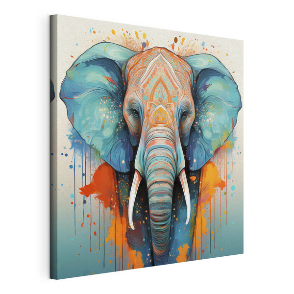 Een olifant met kleurrijke verfspatten Canvas Schilderijen Een olifant met kleurrijke verfspatten