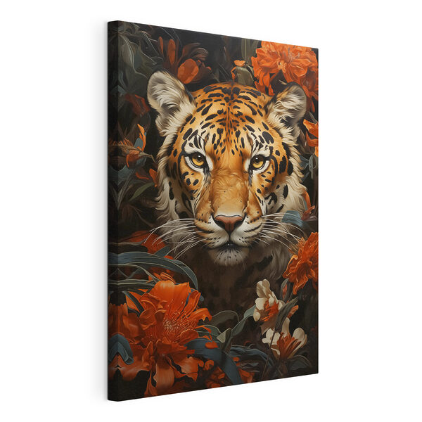 Tijger te midden van kleurrijke bloesems Canvas Schilderijen Tijger te midden van kleurrijke bloesems