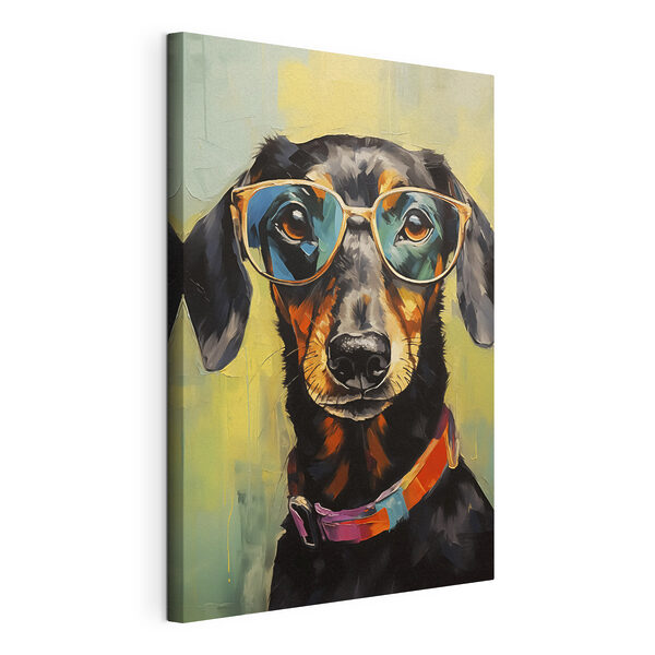 Schilderij van een hond met bril Canvas Schilderijen Schilderij van een hond met bril