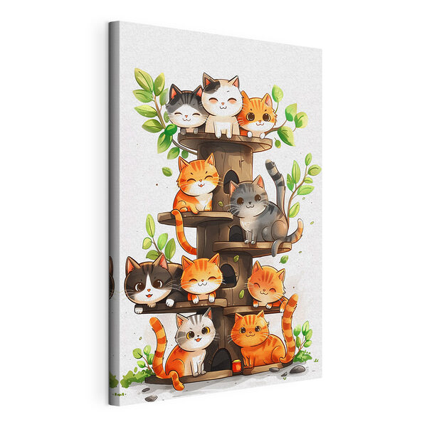 Groep katten op een boom Canvas Schilderijen Groep katten op een boom