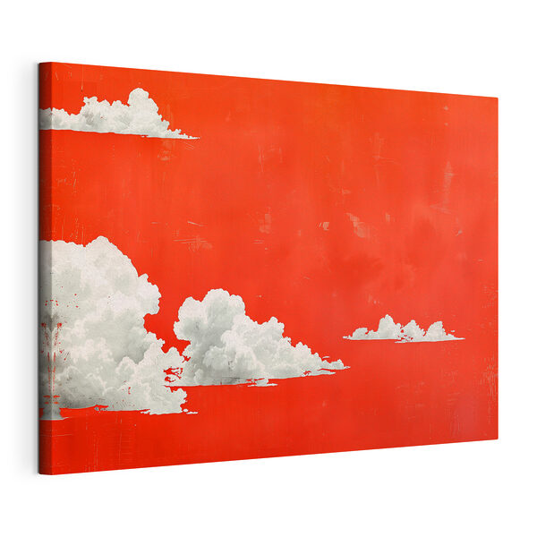 Witte wolken op een rode achtergrond Canvas Schilderijen Witte wolken op een rode achtergrond