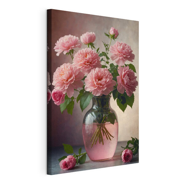 Vaas met roze bloemen Canvas Schilderijen Vaas met roze bloemen
