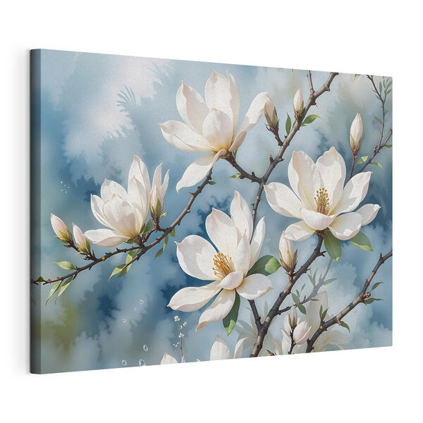 Canvas Schilderijen Groep witte bloemen op een boomtak