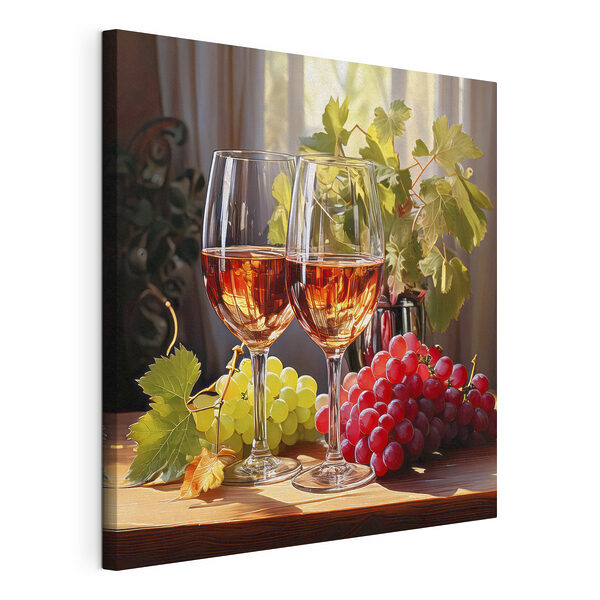 Twee glazen wijn naast druiven Canvas Schilderijen Twee glazen wijn naast druiven