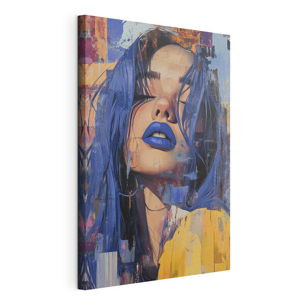 Canvas Schilderijen Vrouw met blauw haar en blauwe lippenstift