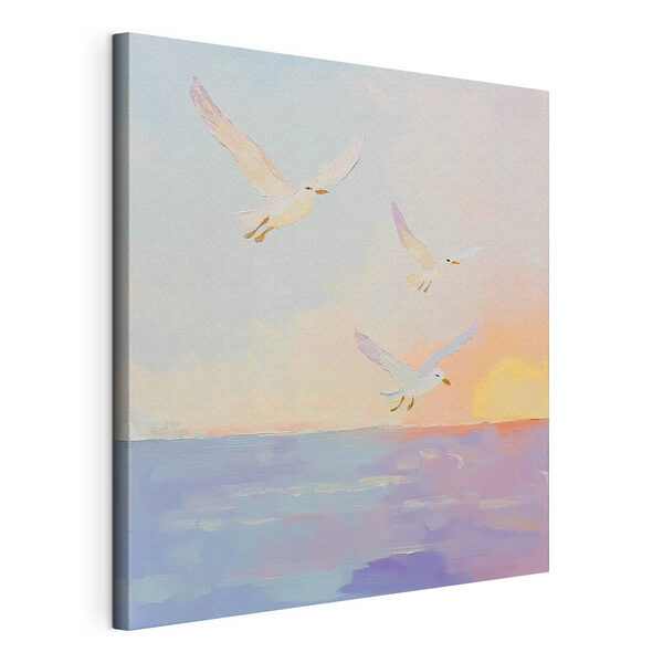 Painting of birds flying over water Painting of birds flying over water