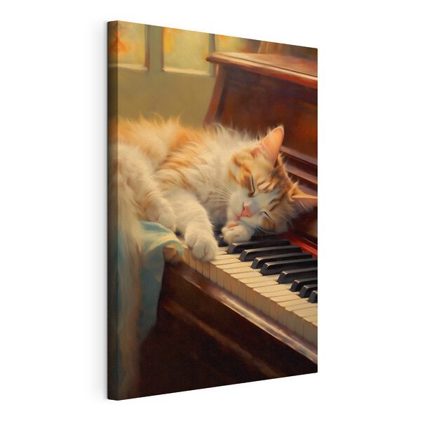 Kat slaapt op een piano Canvas Schilderijen Kat slaapt op een piano