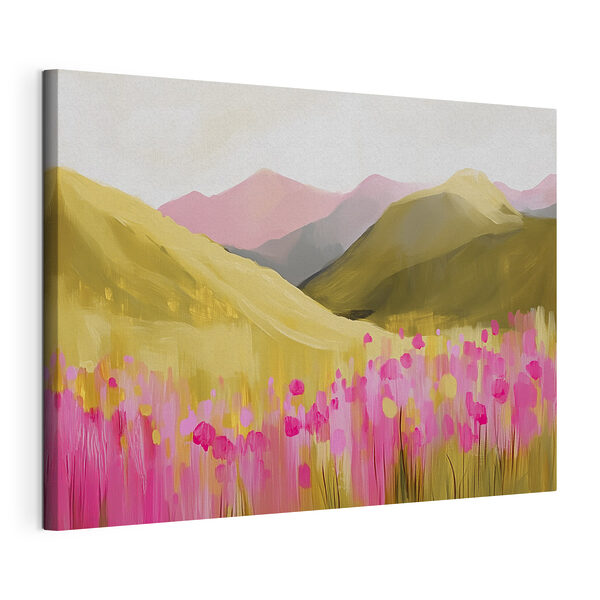 Schilderij van een veld met roze bloemen Canvas Schilderijen Schilderij van een veld met roze bloemen
