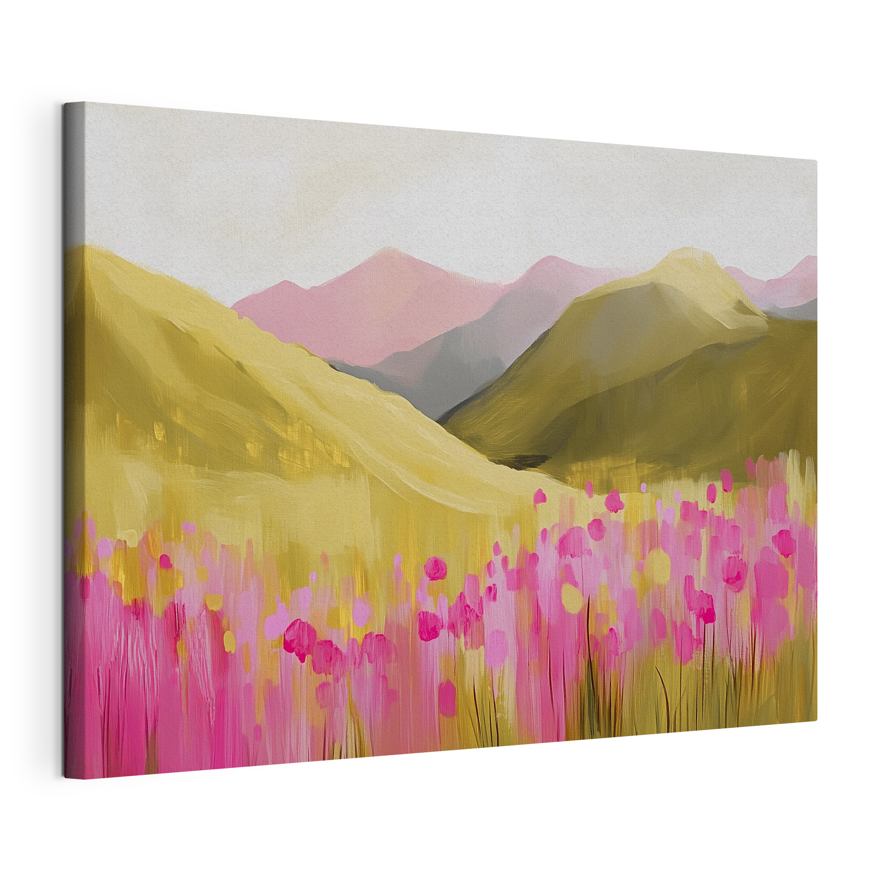 Painting of a field of pink flowers